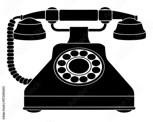 Classic black silhouette of an old rotary dial telephone with handset