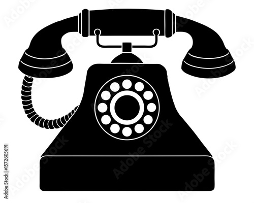 Classic black silhouette of an old rotary dial telephone with a handset
