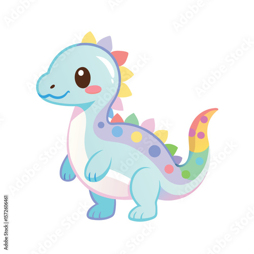 Baby Dinosaur with Pastel Spots and Rainbow Tail