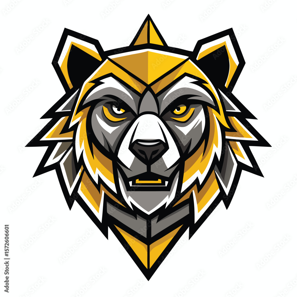 Fototapeta premium Gold and gray geometric bear head shows a unique modern logo creation