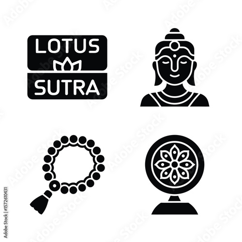 Buddhist symbols lotus sutra prayer beads dharma wheel