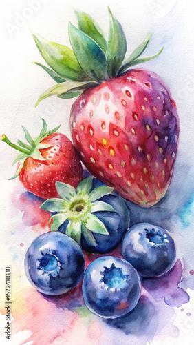 Watercolor Berries Set – Hand-Painted Strawberry and Blueberry Clipart