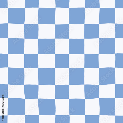 Minimalist Checkered Seamless Pattern. Organic Two-Tone Grid Design. Modern Texture With Imperfect Hand-Drawn Squares