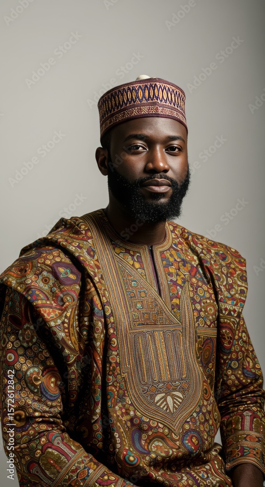 Obraz premium black people wearing traditional clothes, neutral background with space