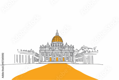 Minimal line art of St. Peter’s Basilica in Rome, Italy with bold accents