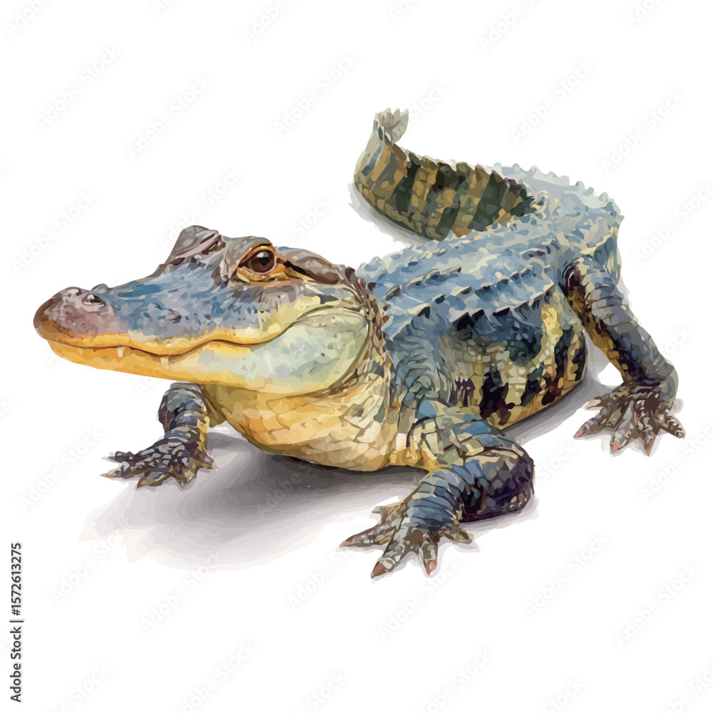Naklejka premium Alligator, watercolor painting, vector illustration, isolated on a white background.