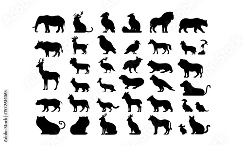 Silhouette collection showcasing diverse animal species in black color