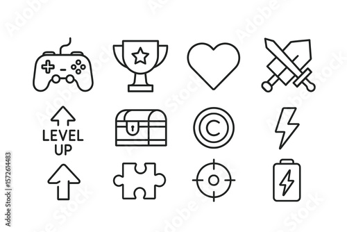 Game Icon Set in Outline Style