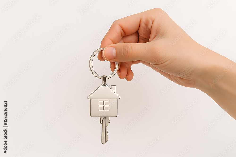 Hand Holding House-Shaped Keychain with Key Hand Holding House-Shaped Keychain with Key