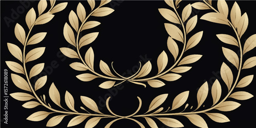Golden laurel wreath vector with ornate floral leaf swirl decoration pattern
