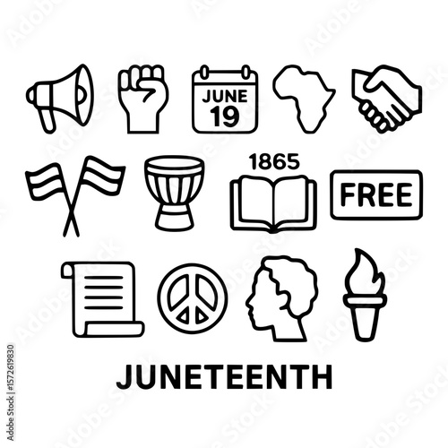 Juneteenth Freedom Day Vector Icons Set