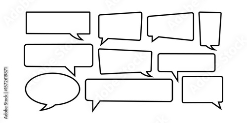 Vector Speech Bubbles Set, Black Icons Isolated on White Background. Comic book style outline chat, dialogue, and shout box shapes.	