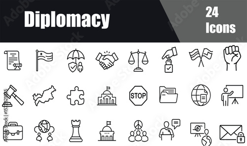 Diplomacy Outline Line Icon Set