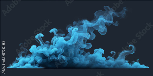A flowing wave of blue smoke creates an artistic pattern against a white background, its smooth curves evoking a mysterious energy