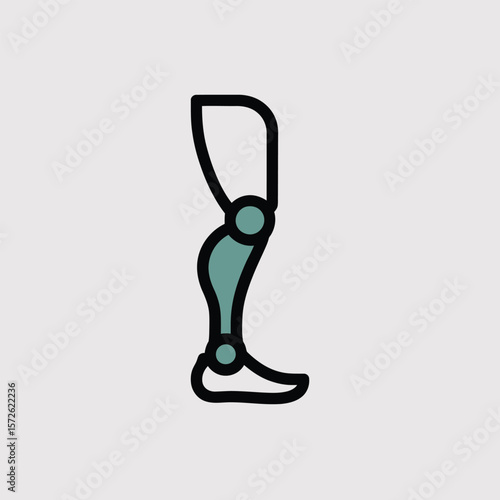 Minimalist Icon Depicting a Prosthetic Leg with Sage Green Calf and Light Blue Joint Highlights Against a Light Gray Background