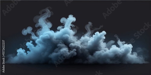 Abstract white smoke billows into a bright blue sky with wispy clouds, creating a striking pattern of light and air pollution