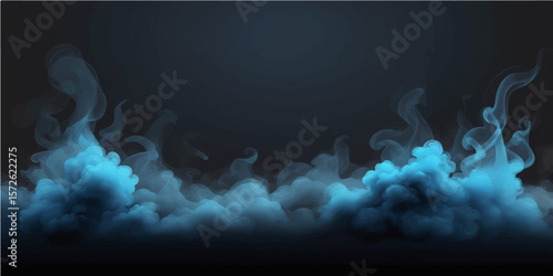 Abstract blue smoke clouds billow like a nighttime storm with shafts of light and dark, creating a mystic texture