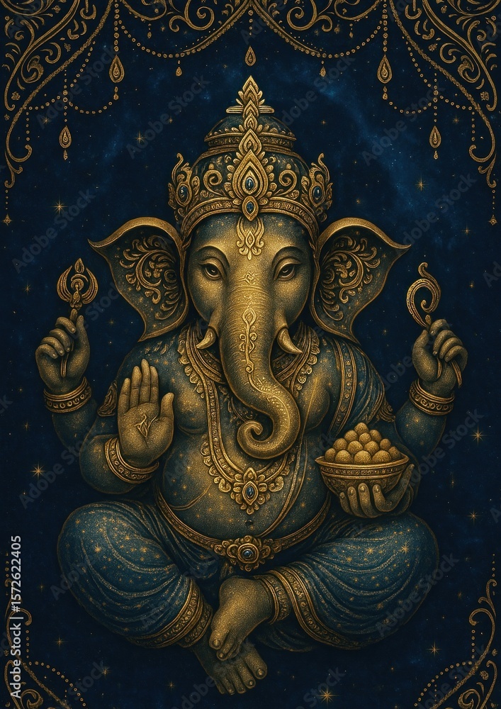 Obraz premium Intricate Ganesha illustration with symbolism.