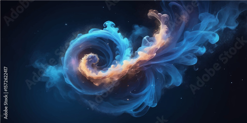Abstract blue fractal design with glowing smoke and plasma patterns evoking the deep ocean and cosmic energy