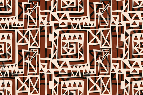 Seamless geometric and doodles line, traditional ikat pattern with earthy tones in geometric and tribal-inspired design. Ideal for textiles, wallpapers, and ethnic-themed projects.
