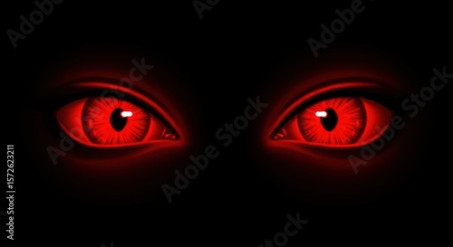 Glowing red demonic eyes in the dark