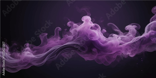 Abstract purple smoke flows softly in a swirling pattern with a smooth, curved design, creating a vibrant backdrop of color and light