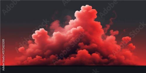 Fiery explosion with dense smoke billowing into a bright blue sky