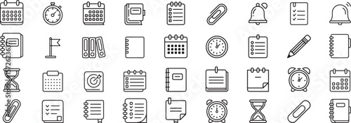 Calendar stopwatch notebook paper clip bell clock hourglass binders