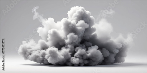 Smoke rising into blue sky with white clouds and chimney smoke on a bright summer day