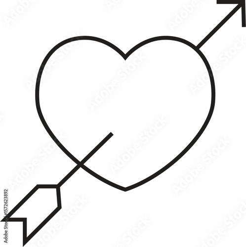 Heart Pierced by Arrow: A minimalist line drawing illustrates the classic symbol of love and vulnerability, with a heart pierced by an arrow, expressing concepts of affection and emotional impact.