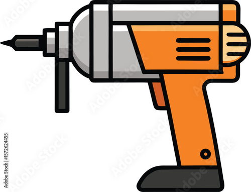 Side View Hammer Drill Black Outline Vector on White