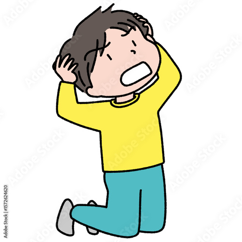 頭を抱えて絶望する若い男性のイラスト