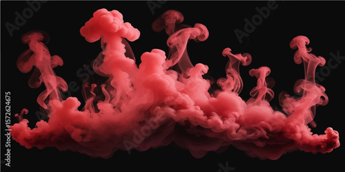 Red ink splashes across a blue sky with cloud-like patterns and a hint of fiery light