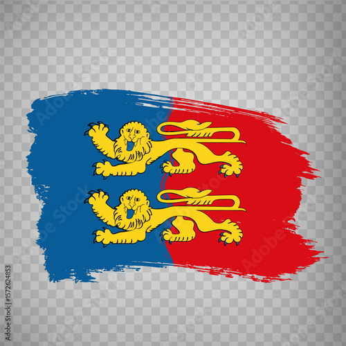 Flag of Manche brush strokes. Flag Manche departament of France on transparent background for your web site design, app, UI. French Republic.  EPS 10.