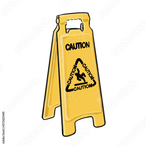 Yellow Caution Wet Floor Sign Isolated on Transparent Background