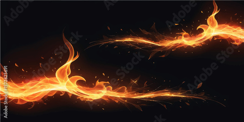 Abstract blazing red and orange flames create a dangerous, fiery texture in the dark