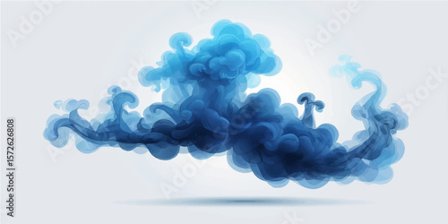Blue smoke gracefully unfurls on a white background, resembling a dreamlike cloudscape