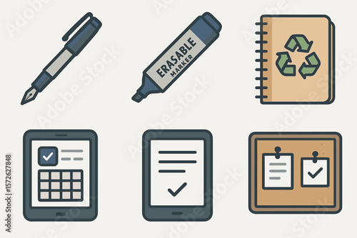 Office supplies and eco-friendly planner with technology integration