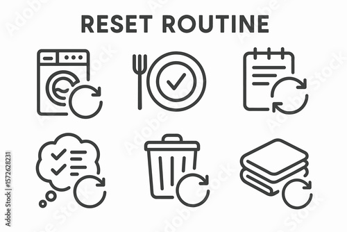 Icons illustrating household routine tasks and reset activities