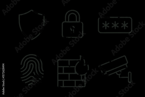Free Download Set of security icons: shield, lock, password, fingerprint, firewall, surveillance camera - GFXLoad