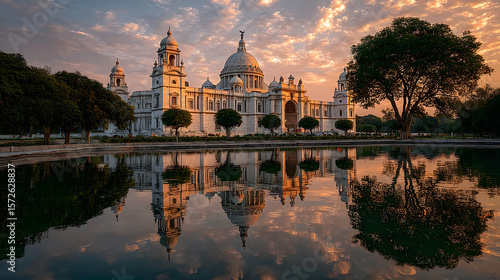 Victoria Memorial Palace, Kolkata, India: A Stunning Sunset Reflection