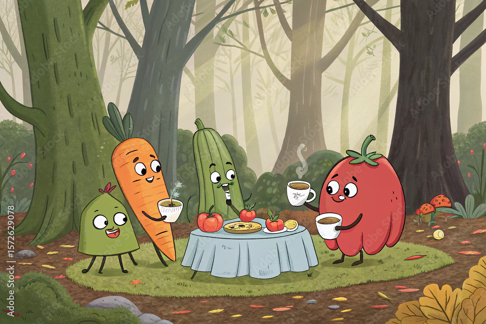 Naklejka premium Halloween pumpkins in the forest with cute animals cartoon