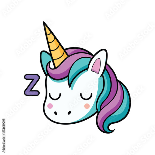 Sleeping Unicorn Head with Little ZZZs Above Vector