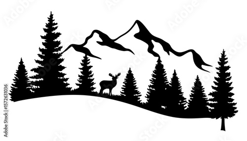 Set of vector mountain silhouettes and vintage hill peak outlines. Perfect for forest, adventure, and outdoor nature scenes. Clean black shapes on transparent background for versatile design use.