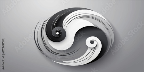 Yin and Yang Symbol: Abstract representation of the Taoist concept of Yin and Yang, featuring swirling black and white forms.  