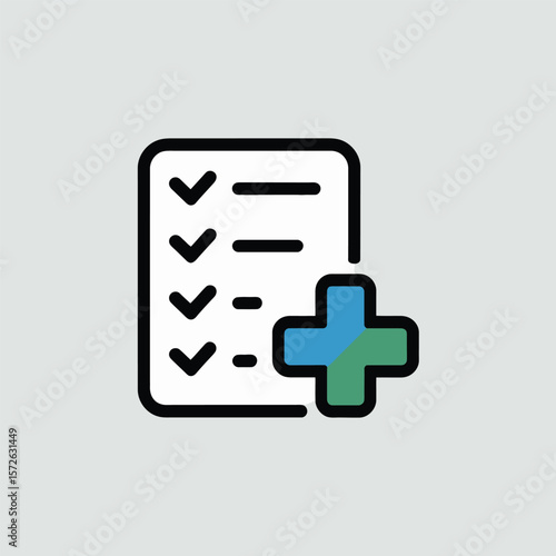 Minimalist Icon Design Featuring a Checklist Document and a Teal and Green Plus Symbol on a Light Gray Background