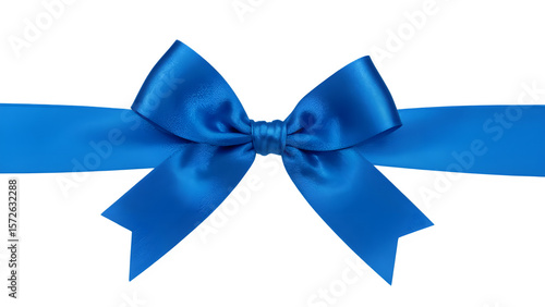 Bright blue satin ribbon with bow PNG, realistic high-resolution cutout on transparent background, gift wrap decor for present, sale, discount, festive design

