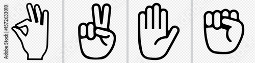 Hand gestures icons set. Rock, scissors, paper, ok icons. Hand Icon with Long Shadow. hand drawn illustration. 