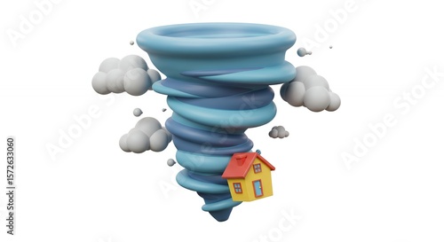 Cartoon tornado with small house