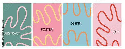 Collection of Colorful Minimal Wavy Line Art Backgrounds for Trendy Poster and Print Design